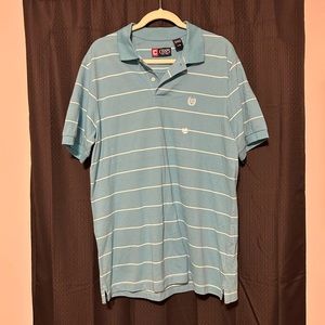 NEW Chaps Mens Striped Short Sleeve Polo Shirt Light Blue/White Size Large